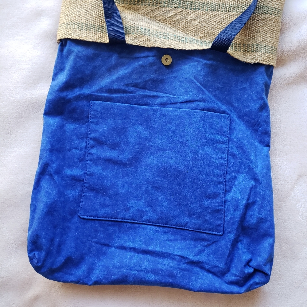 Handmade Tropical Leaf Parrot Print Burlap Fabric Shoulder Bag - Picture 4 of 5